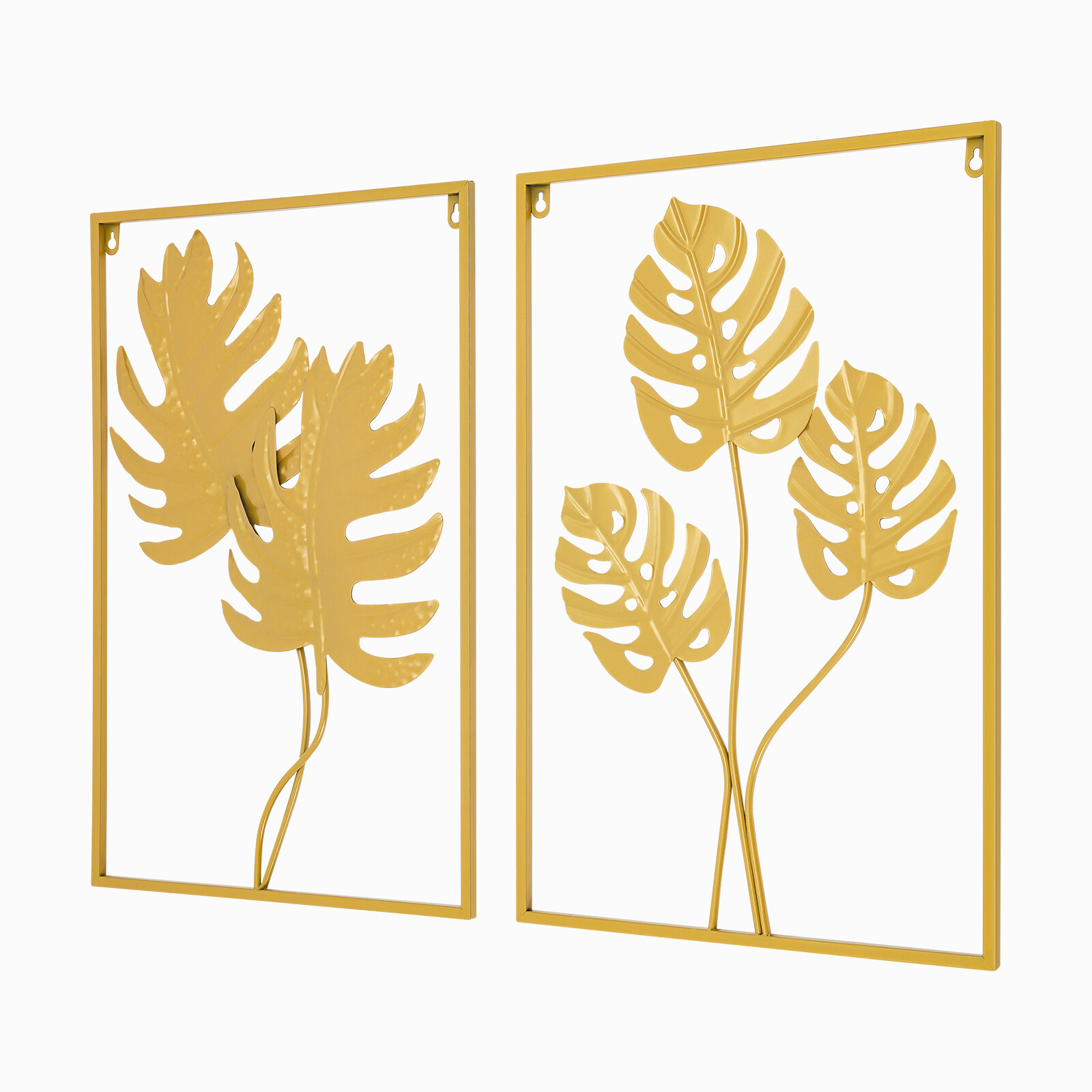 2PCS Wall Decorations Gold Iron Leaf Wall Hanging Home Decor with Frame Golden