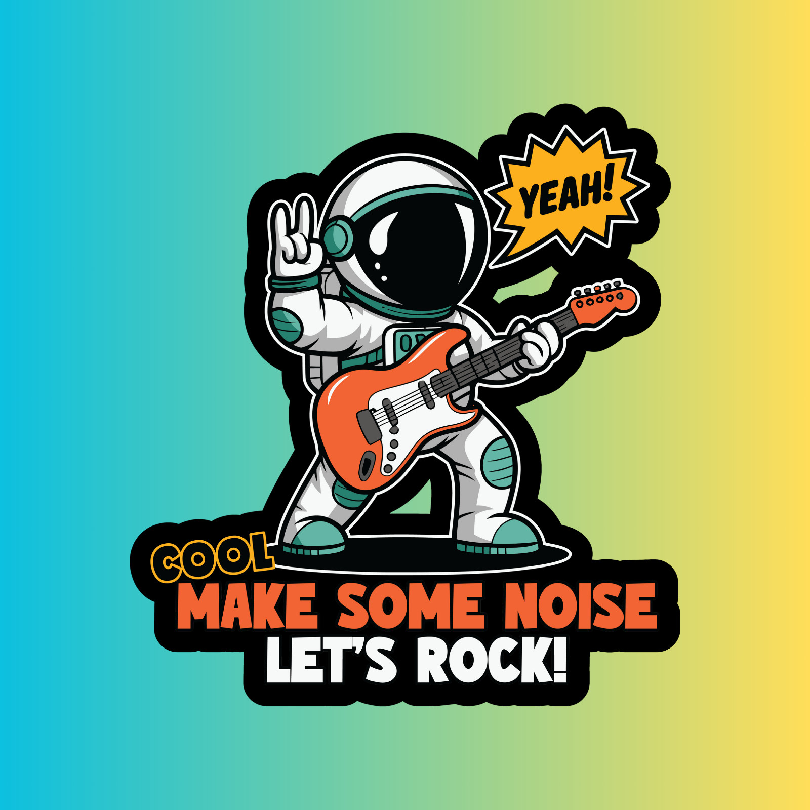 Astronaut sticker vinyl decal make some noise lets rock guitar alien funny