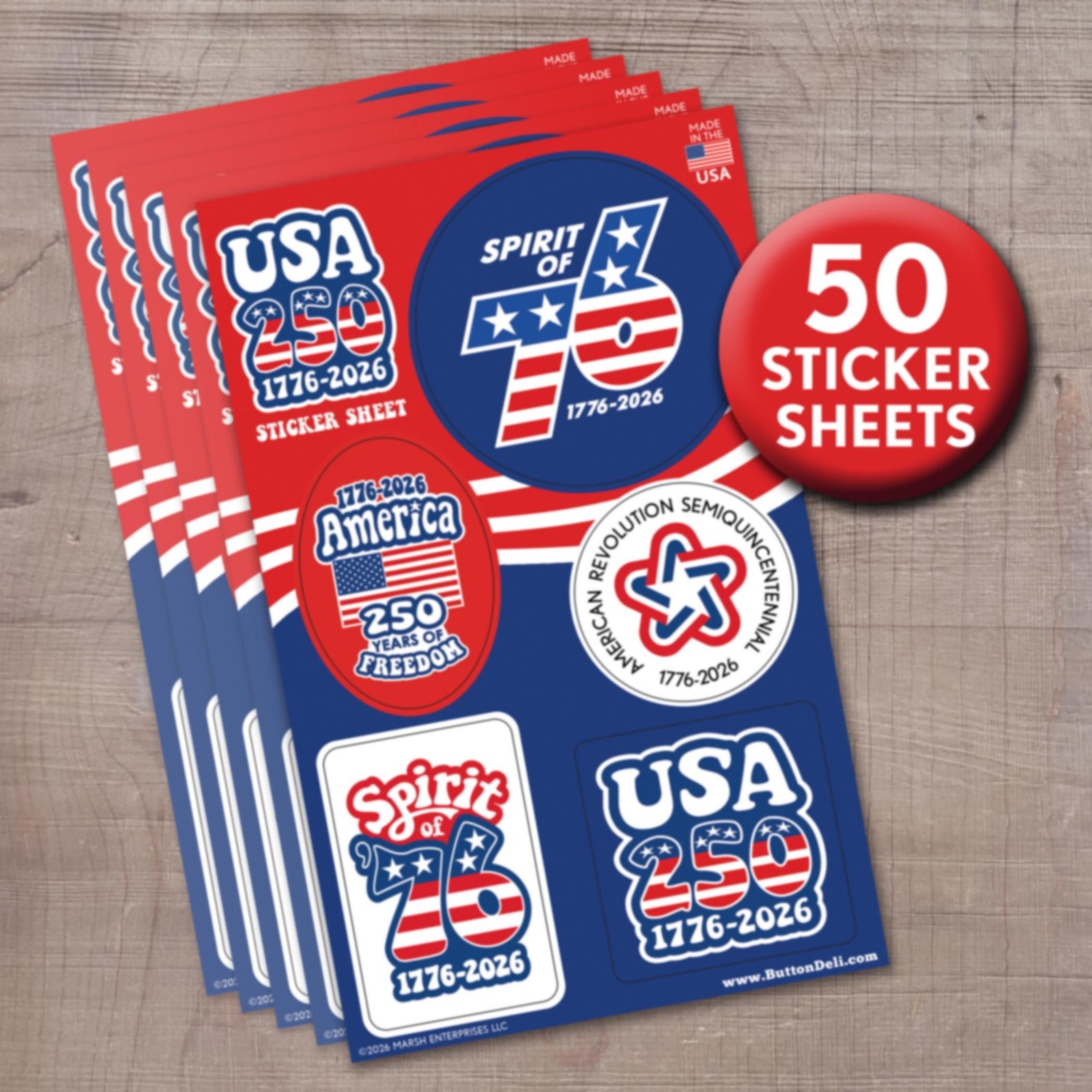 50 Die Cut Sticker Sheets – GROOVY America, Semiquincentennial, 250 Freedom USA