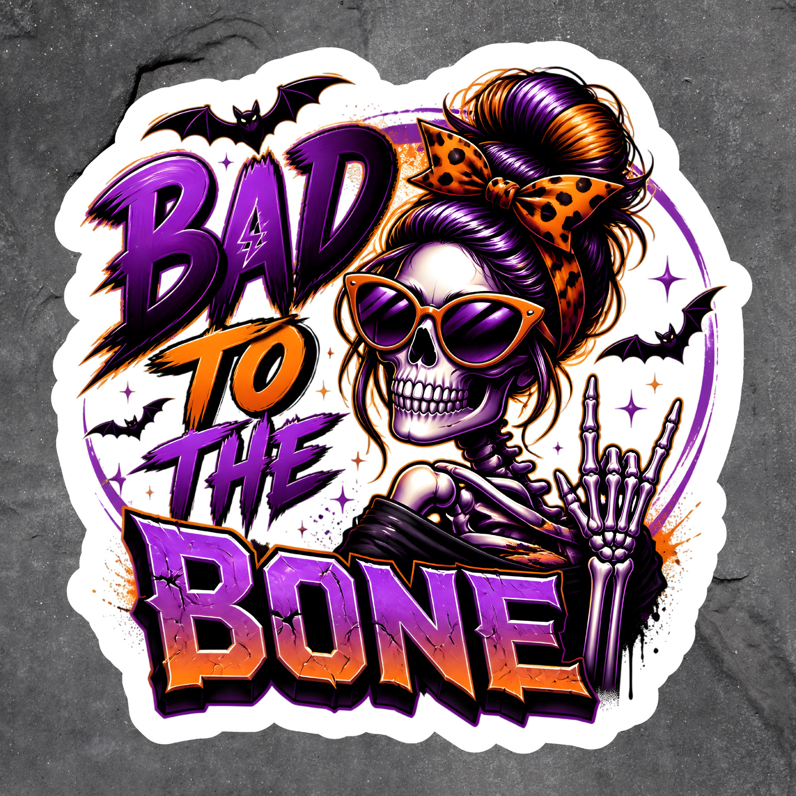 Skeleton Sticker Vinyl Decal Bad To The Bone Halloween Spooky Skull Gothic Gift