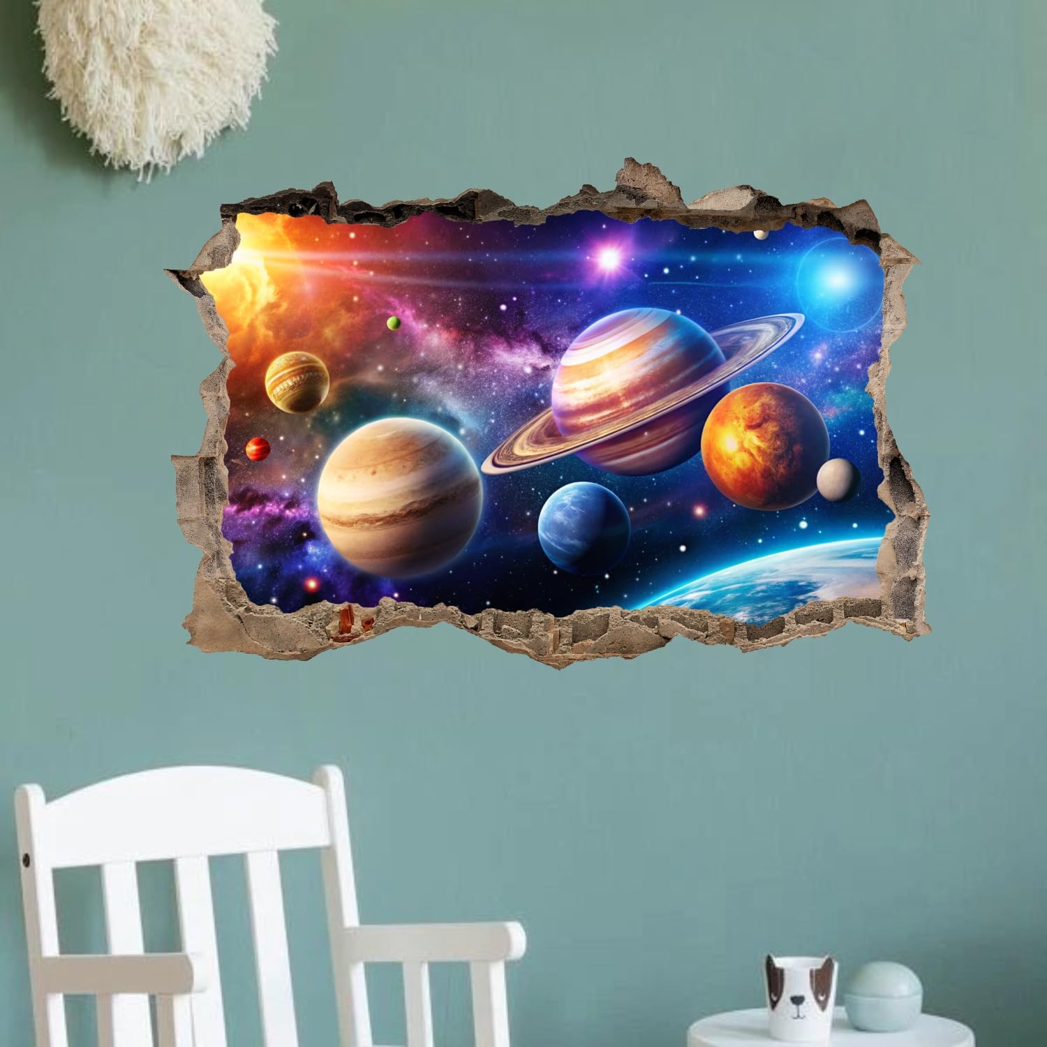 3D Large Space Wall Decal (34.2”x 23”), Solar System Wall Stickers, Vinyl Out…