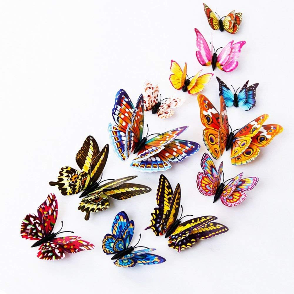 Mixed of 12PCS 3D Pink Butterfly Wall Stickers Decor Art Decorations¡­ (2*Colorf