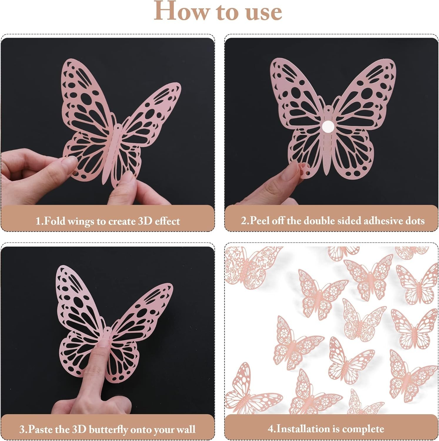 3D Wall Decor, 72 Pcs 3 Sizes 3 Styles, Pink Butterfly Decorations – Removabl…