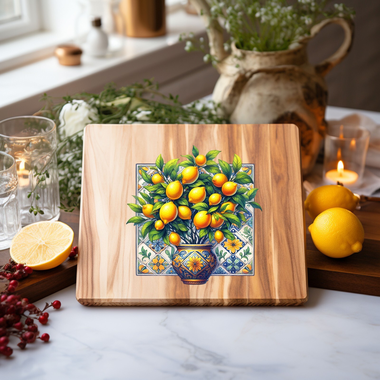 Lemon Vase Mediterranean UV DTF Transparent Sticker / Decal