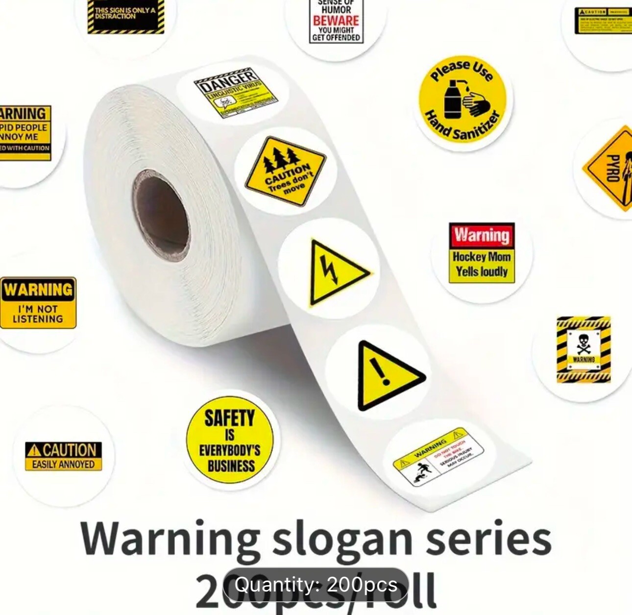 Warning Slogan Stickers 200pc Roll