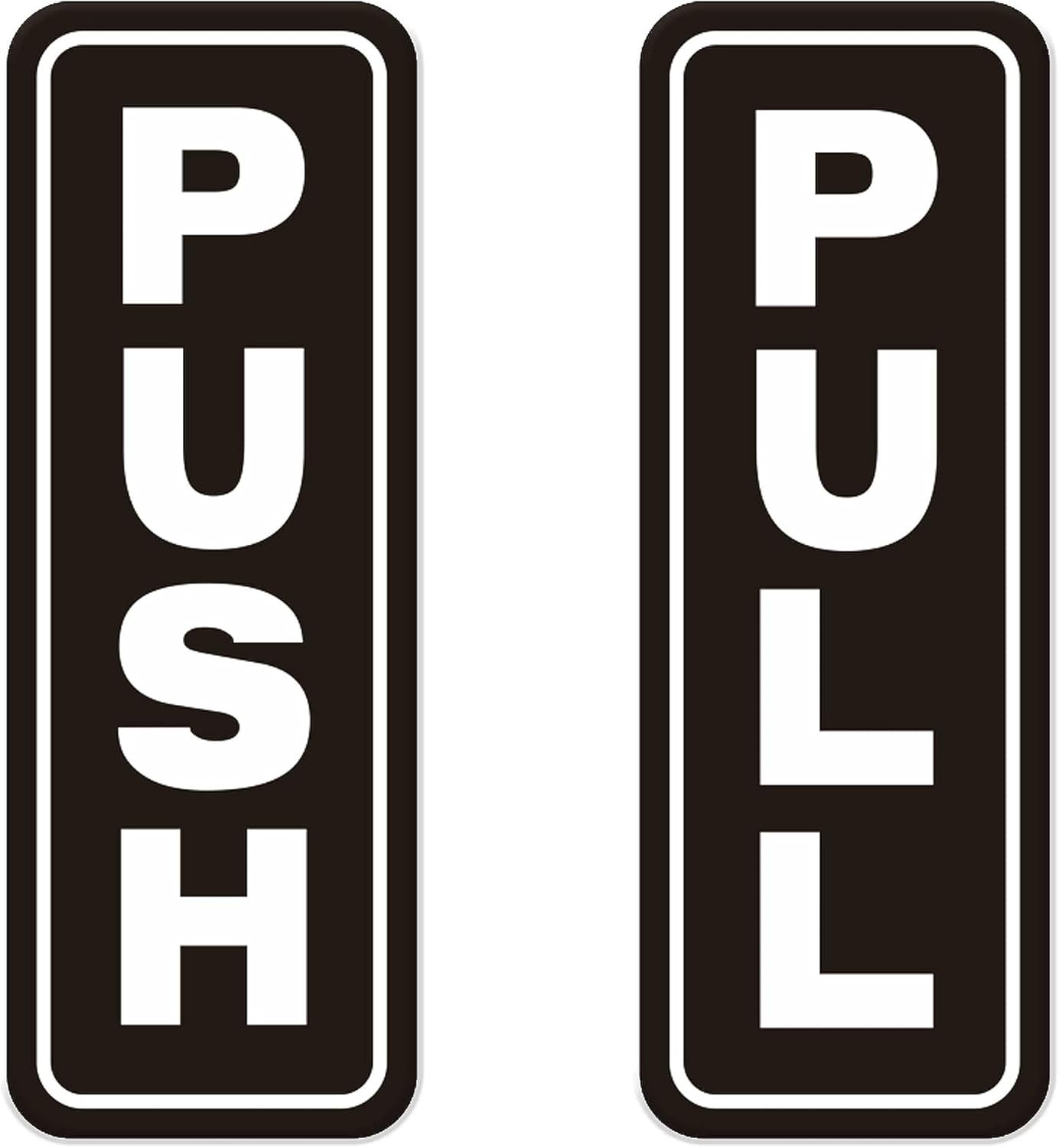 Push Pull Stickers Sign, 2 Pack 2X5 Inch, Vertical Decal Self-Adhesive, Black/Wh
