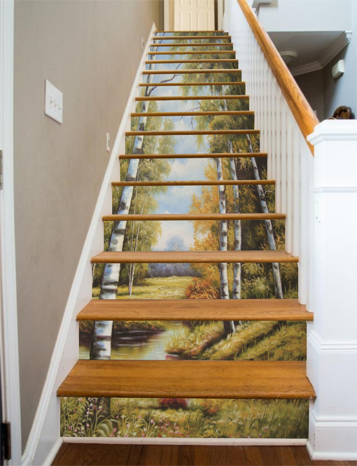 3D Oil Painting Tree AZ095 Stair Risers Decoration Mural Vinyl Wallpaper Kay