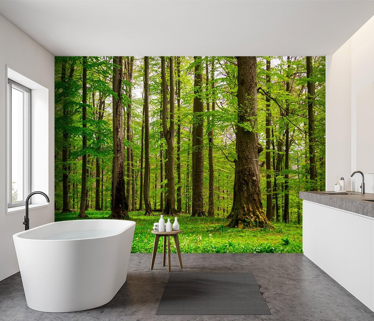 Green Forest Tree Fabric Wallpaper Mural for Living Room & Bedroom 137″x96