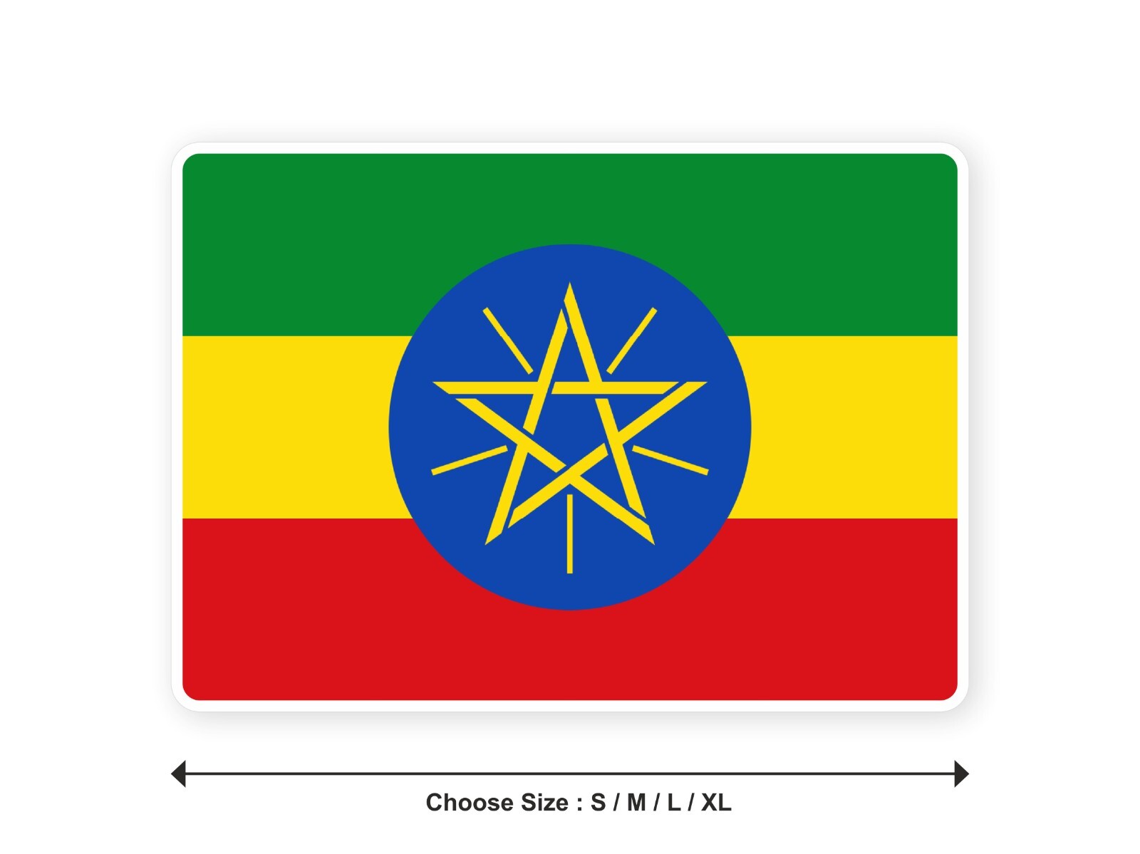 Sticker flag ETHIOPIA Ethiopian 3,9′′(S) -11′′(XL) decal white border