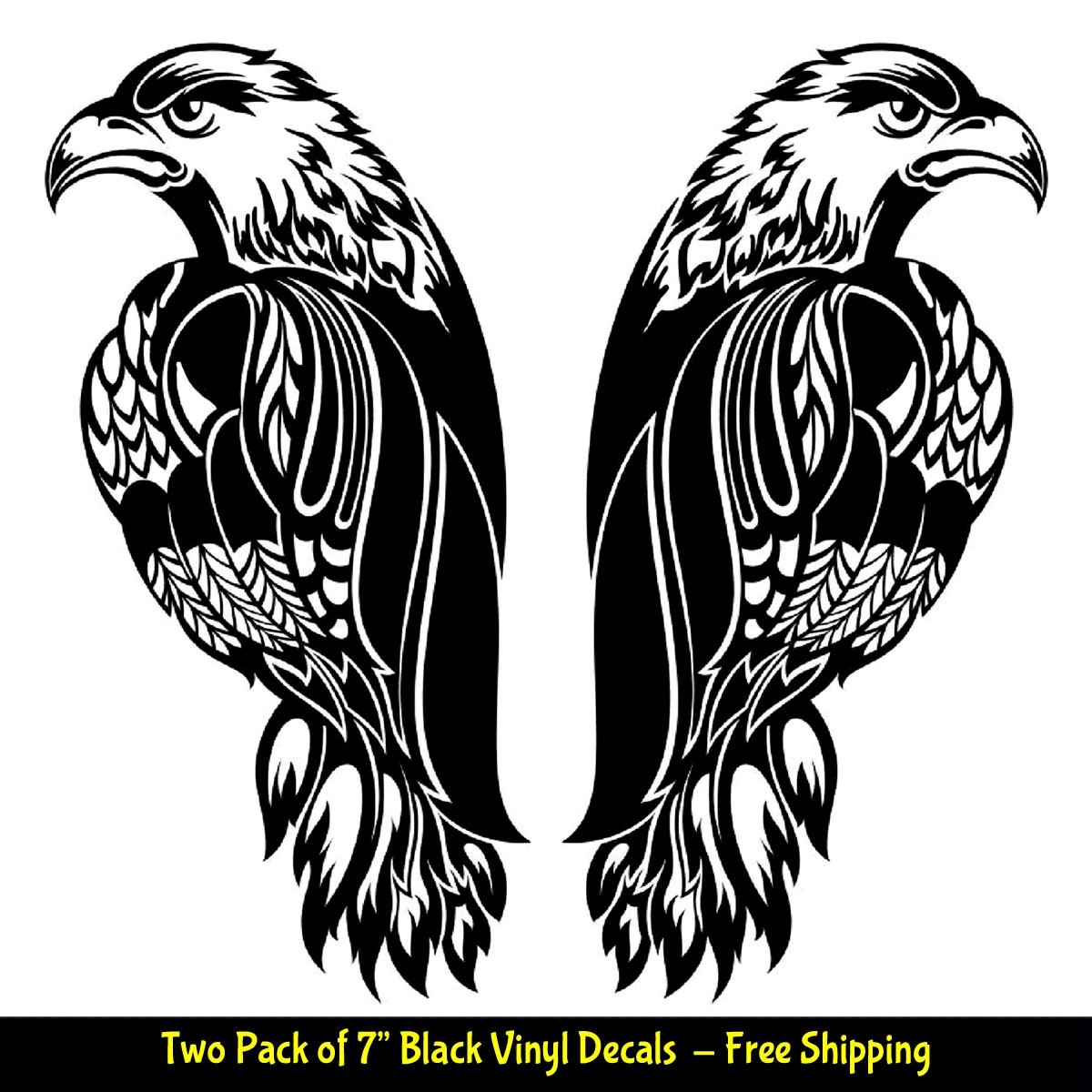 Bald Eagle Tribal Feathers Two 7″ Mirrored Black Vinyl Decals Car Truck Bumper