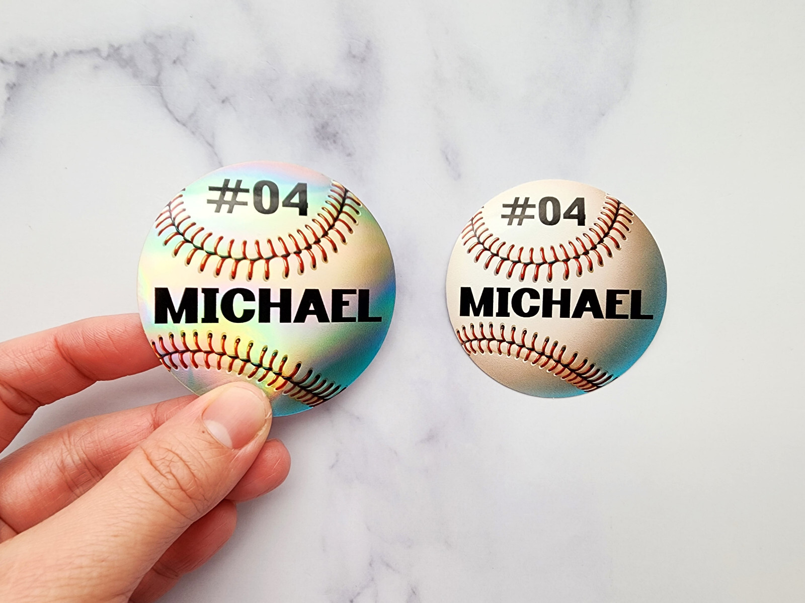 Holographic Custom Baseball Stickers – Personalized Name & Number Team Decals
