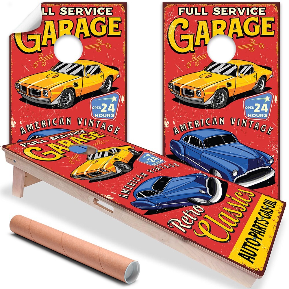 Retro Garage Classic Vintage Cornhole Board Wraps and Decals Vinyl Sticker