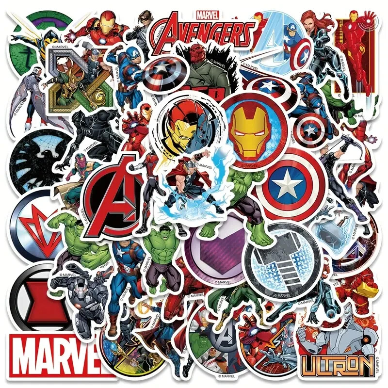 50pc MARVEL SUPERHEROES BATMAN SUPERMAN SPIDERMAN Vinyl Stickers, Great Colors
