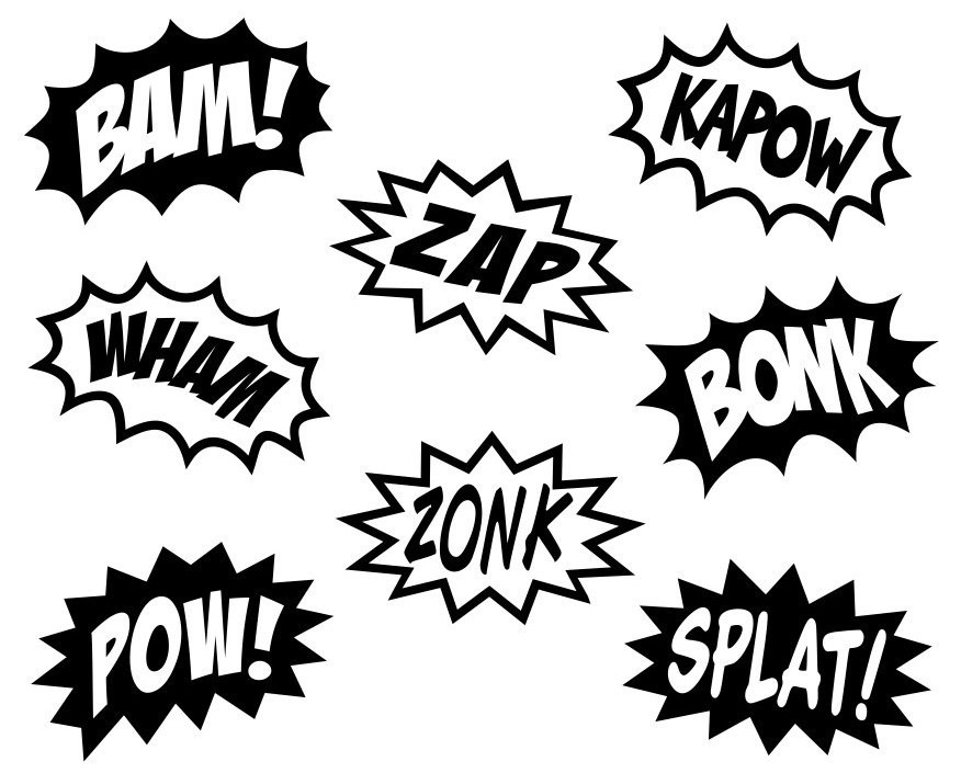 COMIC SPLASHES SUPERHERO CARTOON Kids Vinyl Wall Art Decal Lettering Words 8×5
