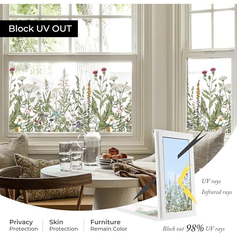 Vibrant Bohemian Flower Window Decals Static Cling DIY Home Decor Film New