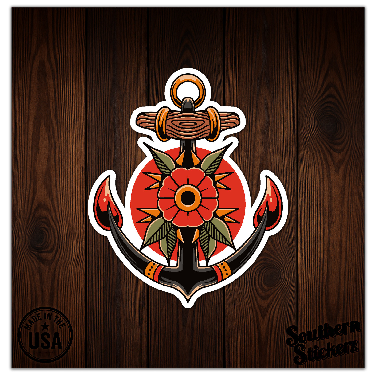 Ship’s Anchor Poppy – Vinyl Decal Sticker – Car Window Laptop – ebn12668