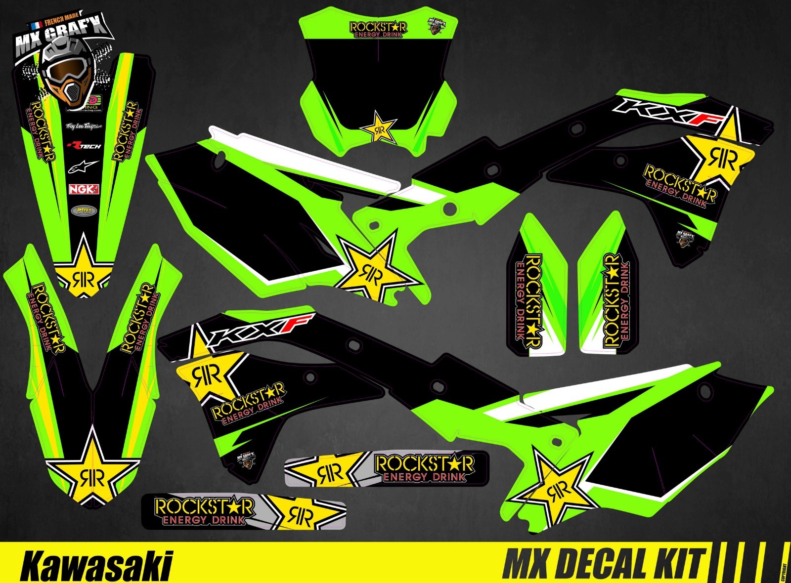 Decal Kit for Motorcycle Kawasaki KXF – Rockstar