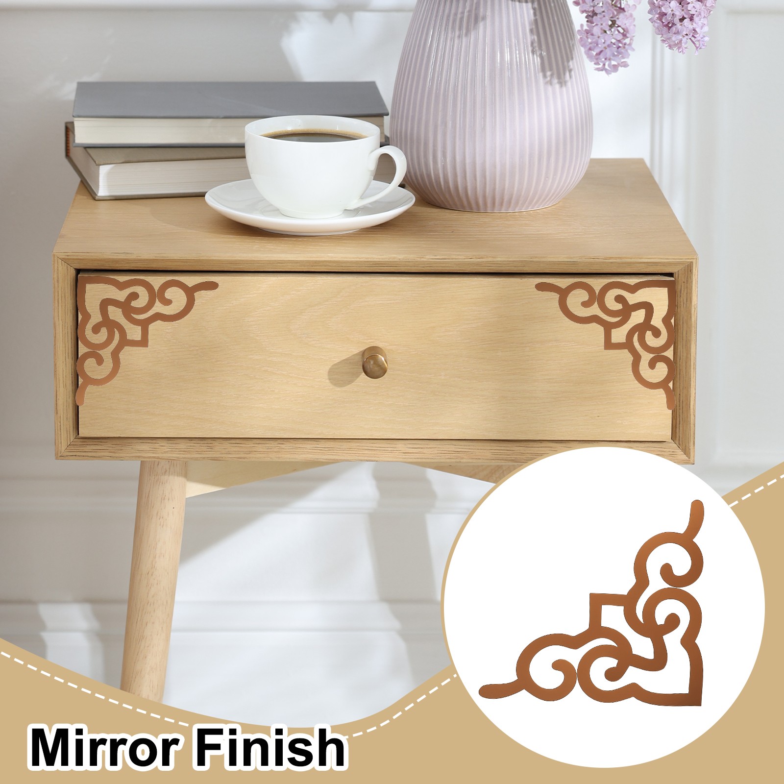 2 Pcs Hollow Mirror Wall Stickers (Tan, 7.9 x 7.9″)