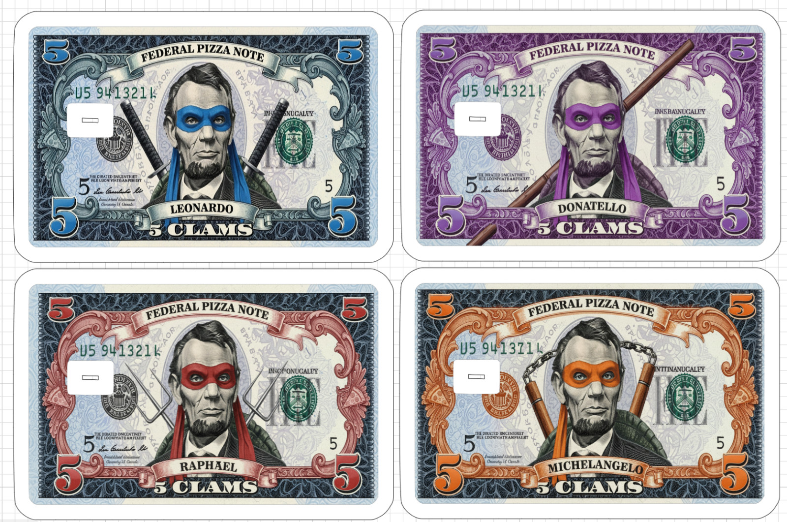 Teenage Mutant Ninja Turtles Credit Debit ATM Card Skin Sticker TMNT 5 Bill USA
