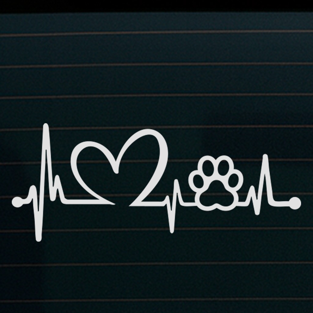 Pack Dog Paw Stickers White 3.5″ Wide Decals Heartbeat Love Footprints Vinyl