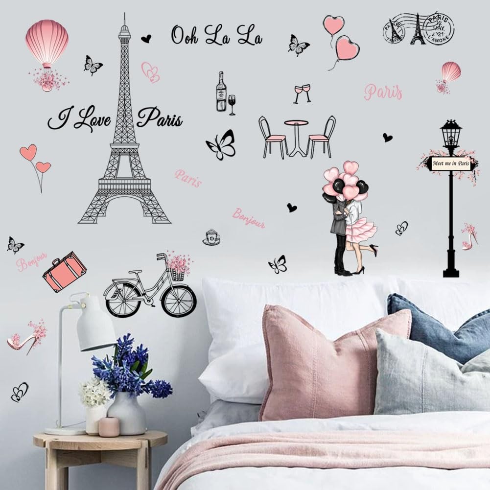 Romantic Eiffel Tower Wall Sticker – Removable Vinyl Art Decal for Home Decor