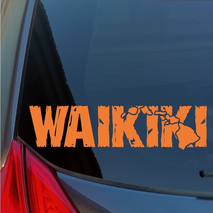 Distressed Waikiki Hawaiian Islands sticker decal wood tiki beach Oahu Honolulu
