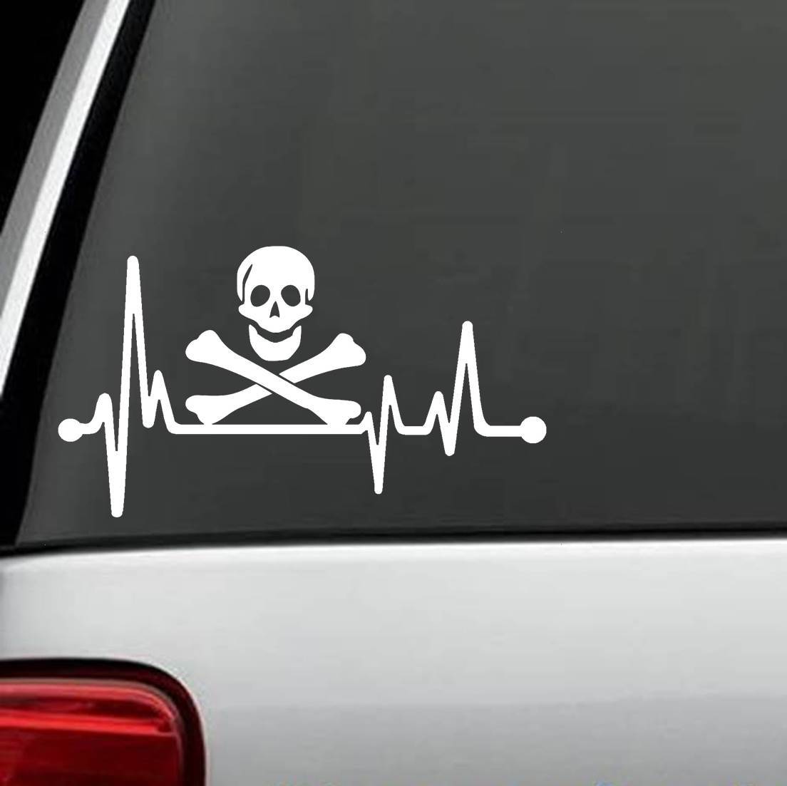Jolly Roger Pirate Skull Heartbeat Lifeline Decal Sticker Carribean Sword M1088
