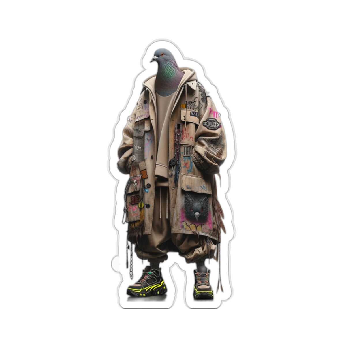 Sticker Cyber Grunge Pigeon Art Bird Lover Streetwear Gift 2×2″ 3×3″ 4×4″ 6×6″