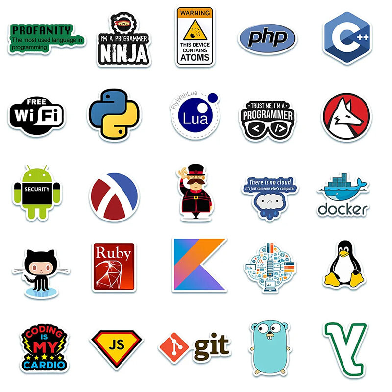 50PCS Programming Software Dev Geek Python Java PHP Docker HTML Stickers Pack