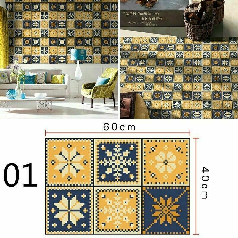 Waterproof Ceramic Tile Sticker Self Adhesive Kitchen 3D Floor Wall Stickers