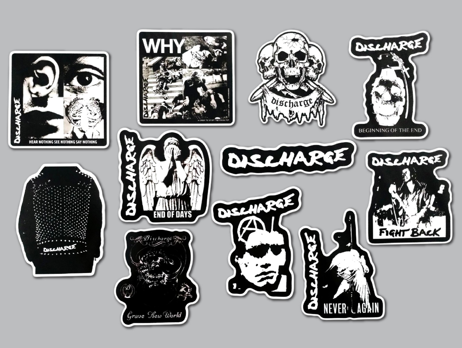 Discharge D-Beat Raw Punk Band Vinyl Sticker Lot (11 Stickers) disfear disclose