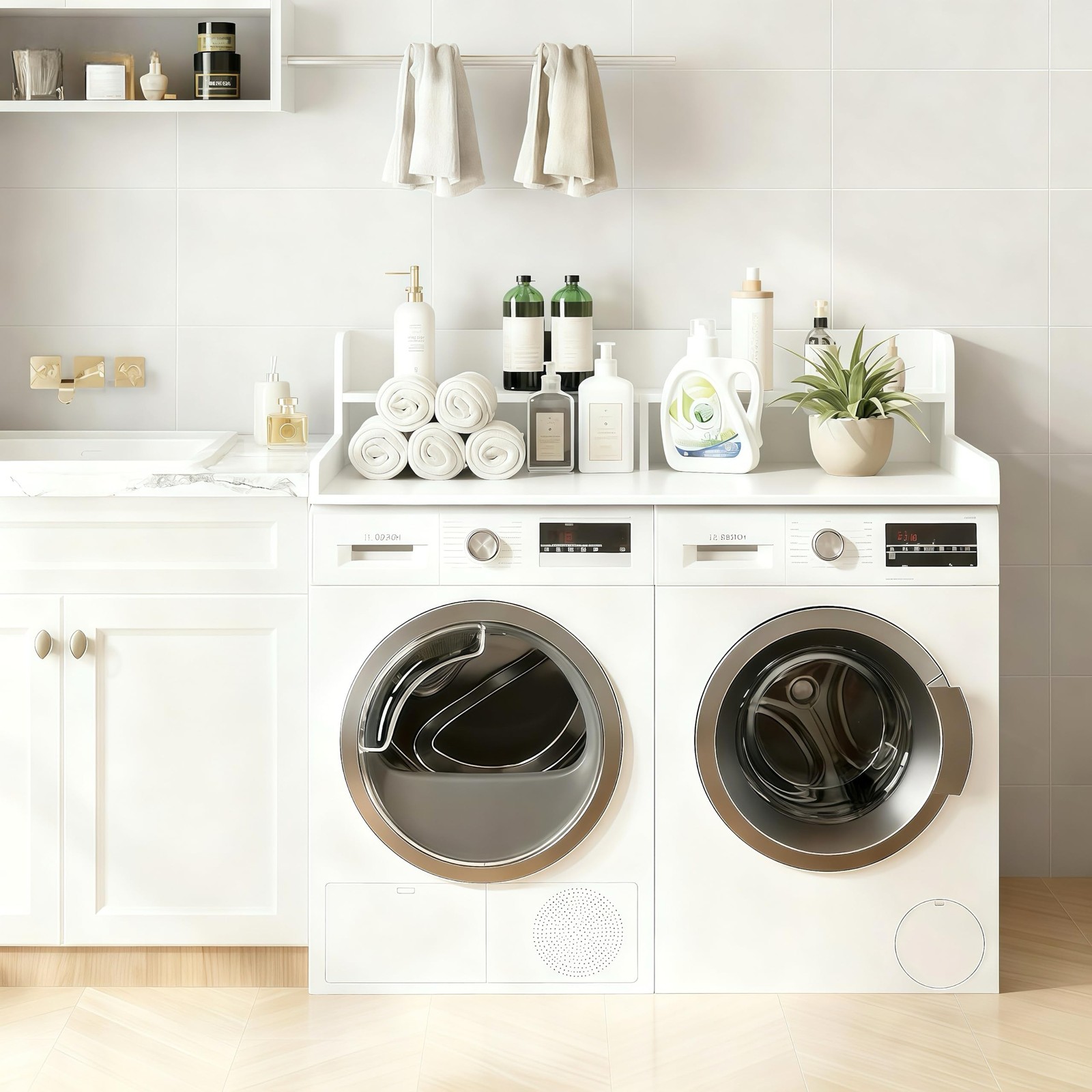 NAT Maya 2-Tier Washer and Dryer Countertop, 54″ W x 27.6″ D Laundry Room Org…