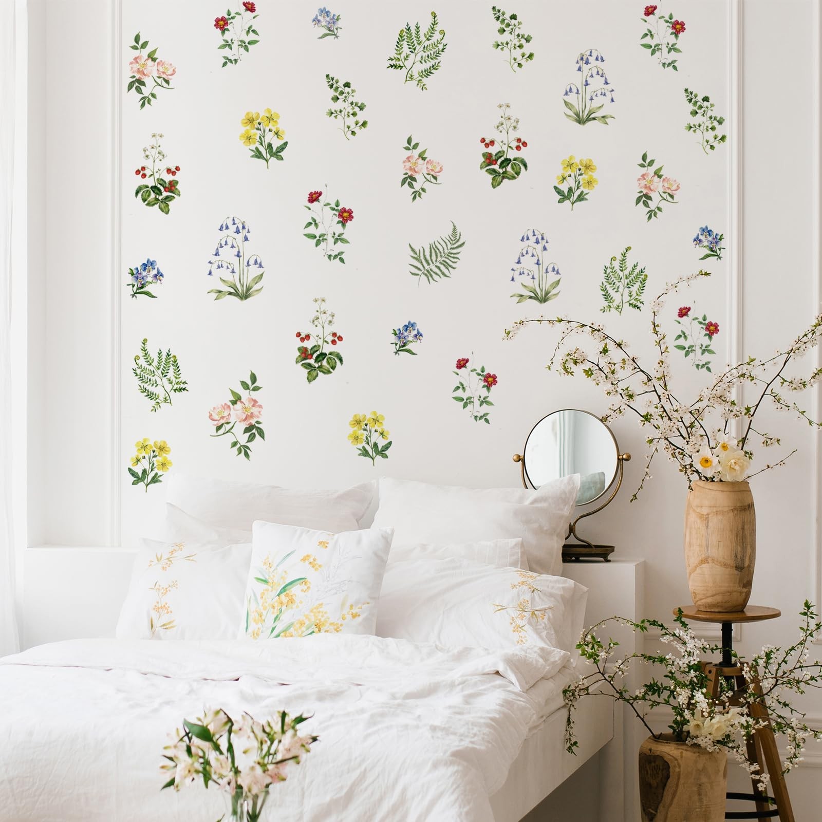 8 Sheets Spring Wall Stickers Vintage Floral Flower Wall Decals for Home Nurs…