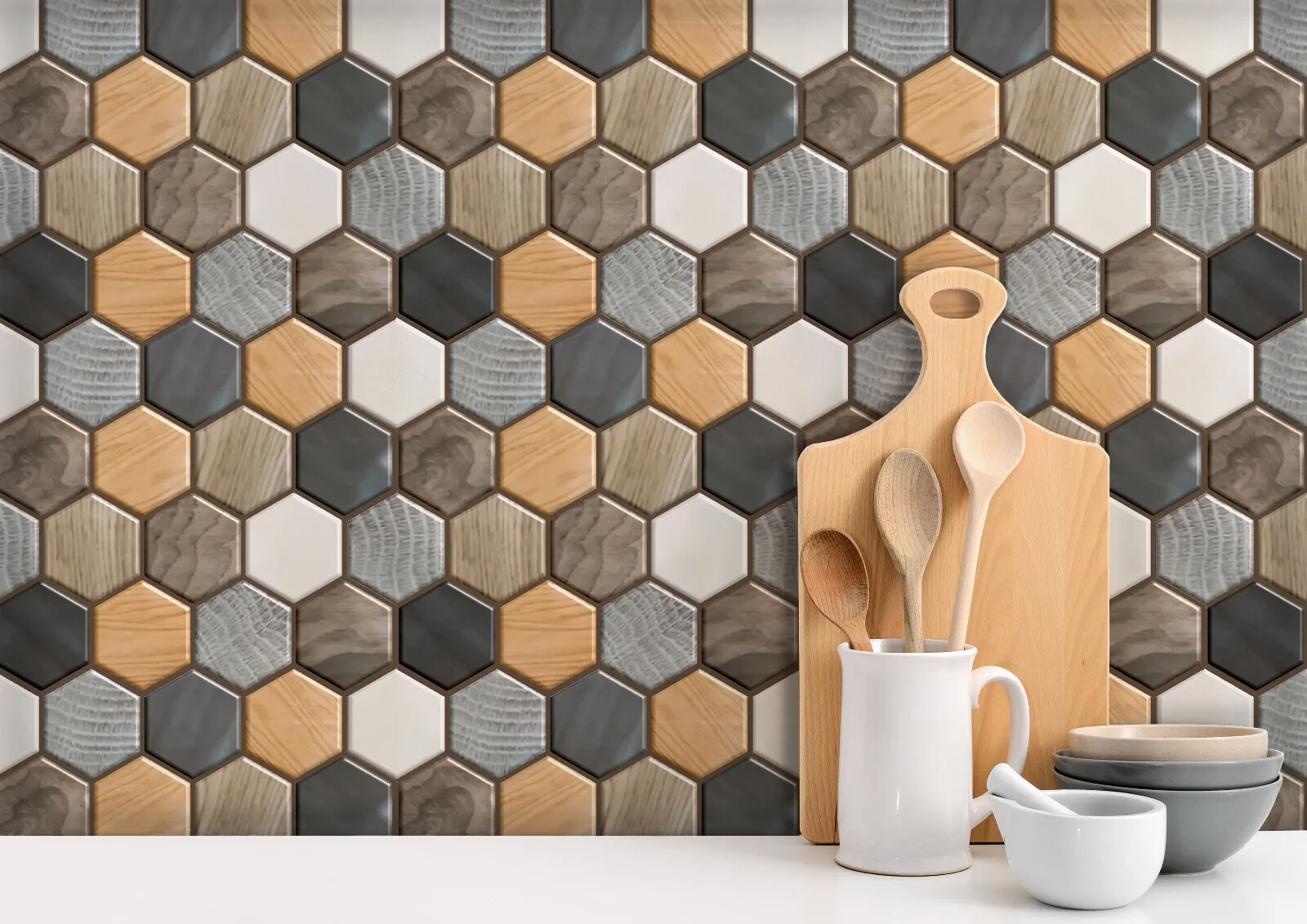 MOSAICOWALL Peel & Stick Backsplash self Adhesive ,3D Wall PU Gel Vinyl Tiles