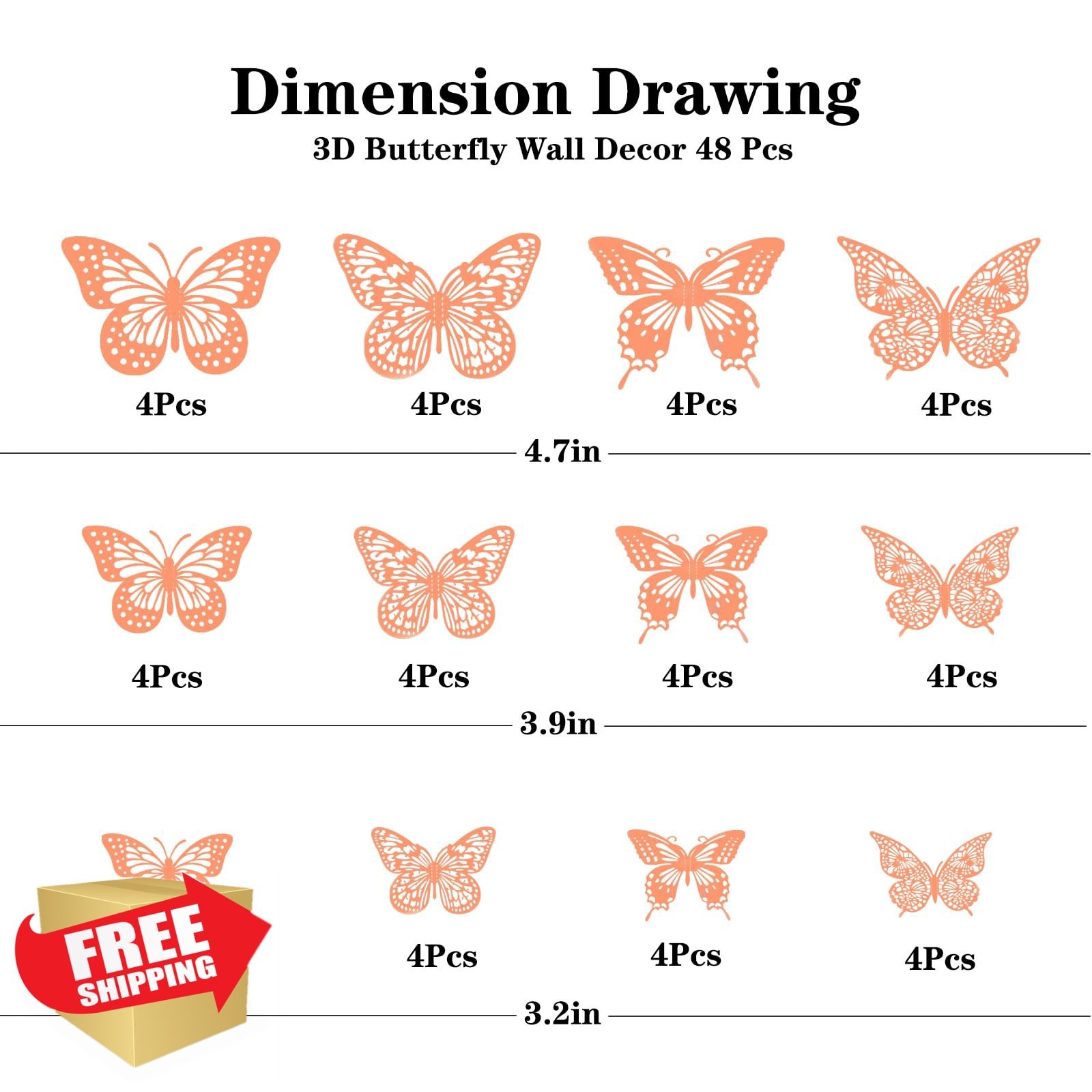 Meikeer 3D Butterfly Wall Decor 48 Pcs Pink