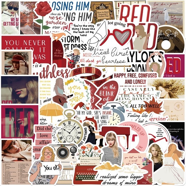 50 Piece Taylor Swift Stickers Party Favor, Water Bottle, Decor, Music RED
