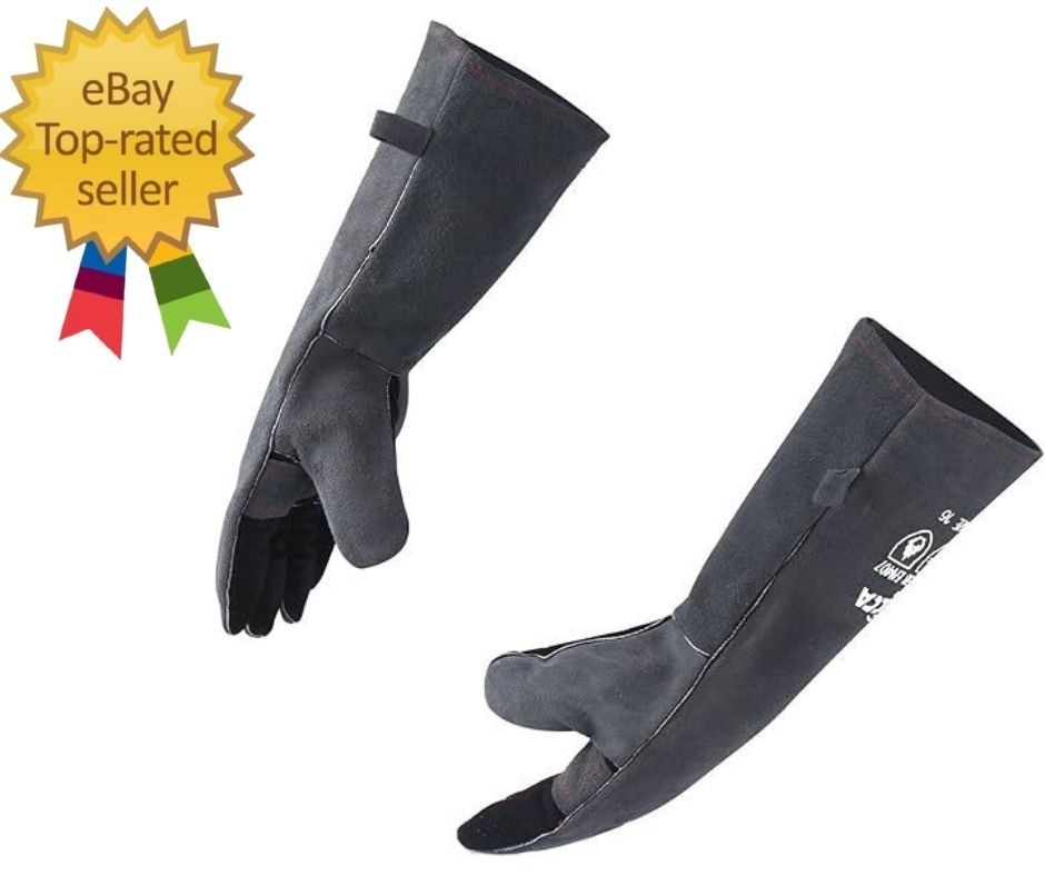 Fireplace Gloves Fire Heat Resistant: Grey 16IN 662℉- Fireproof Leather for Fi