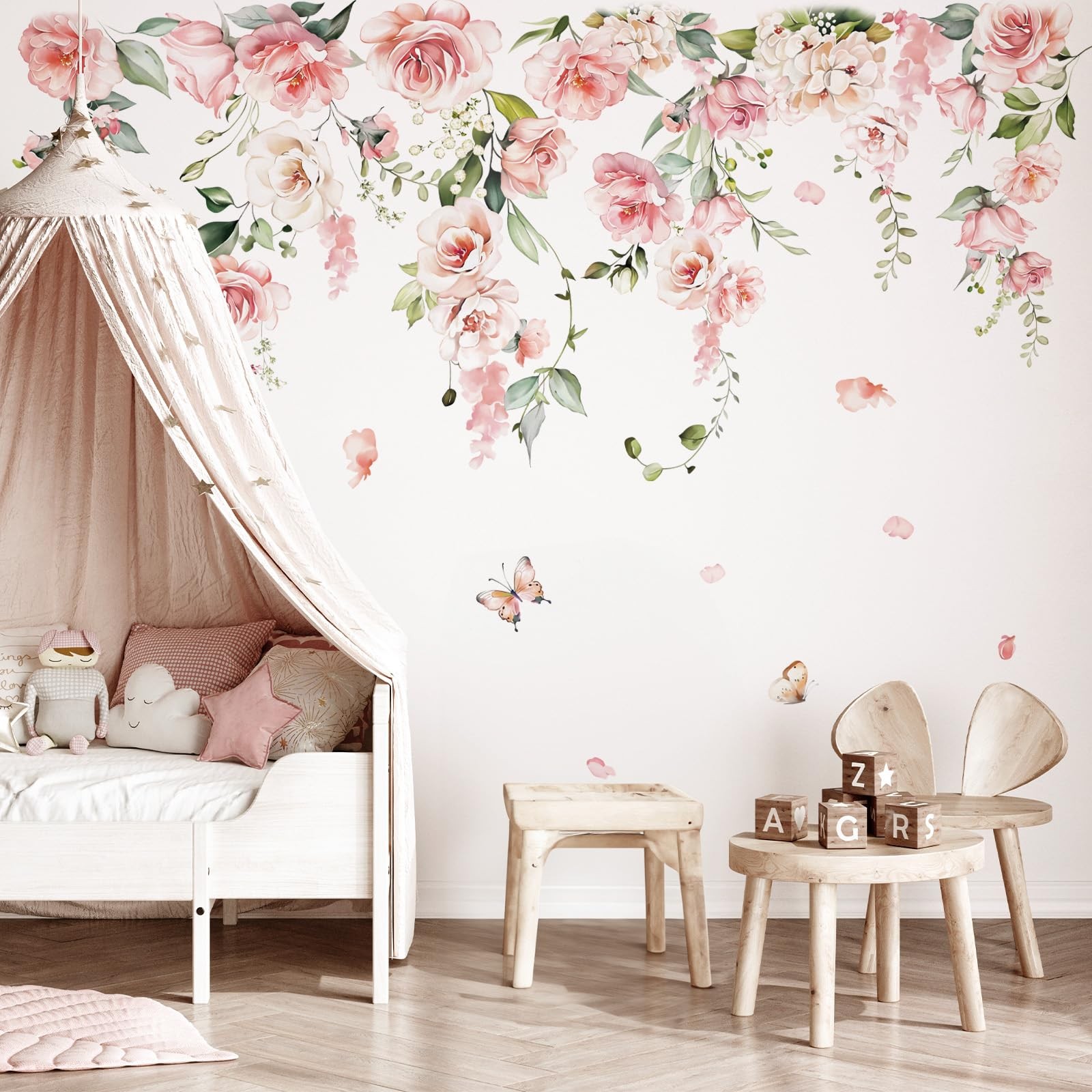 Large Pink Flower Wall Decals Hanging Vine Floral Wall Stickers Baby Nursery …