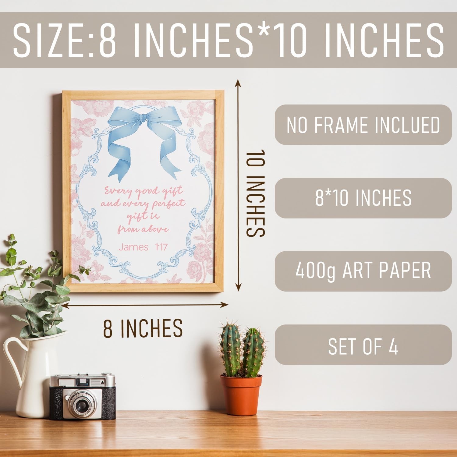 BRRNYOI Coquette Preppy Christian Wall Art Posters Set of 4, Bible Verse Deco…