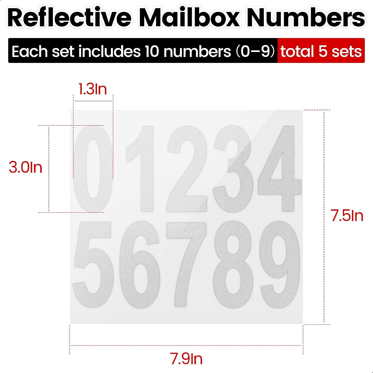MOJOTORY 3 Inch Reflective Mailbox Numbers for Outside, 5 Sets 0–9 Vinyl