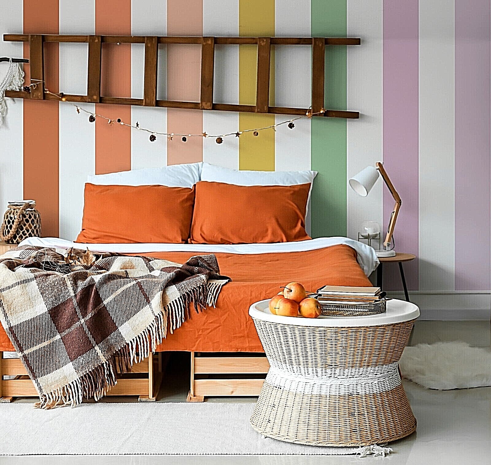 Colorful Wall Stripes, Rainbow Wall Decals, Mural, Sticker, Wall Decoration 452