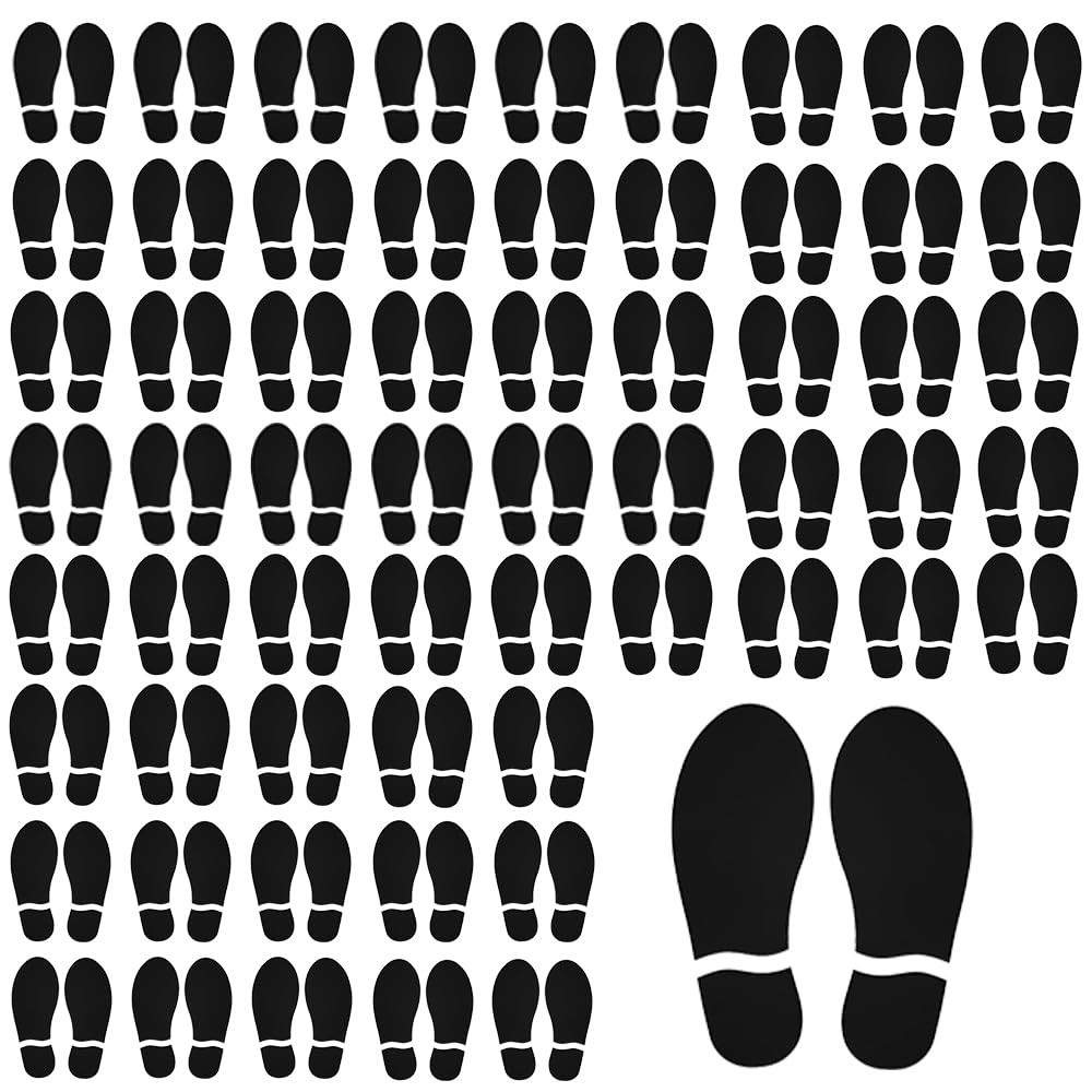 60 Pairs Black Footprint Stickers – 7″ Decals for Floor, Wall, Stairs, Party Gui