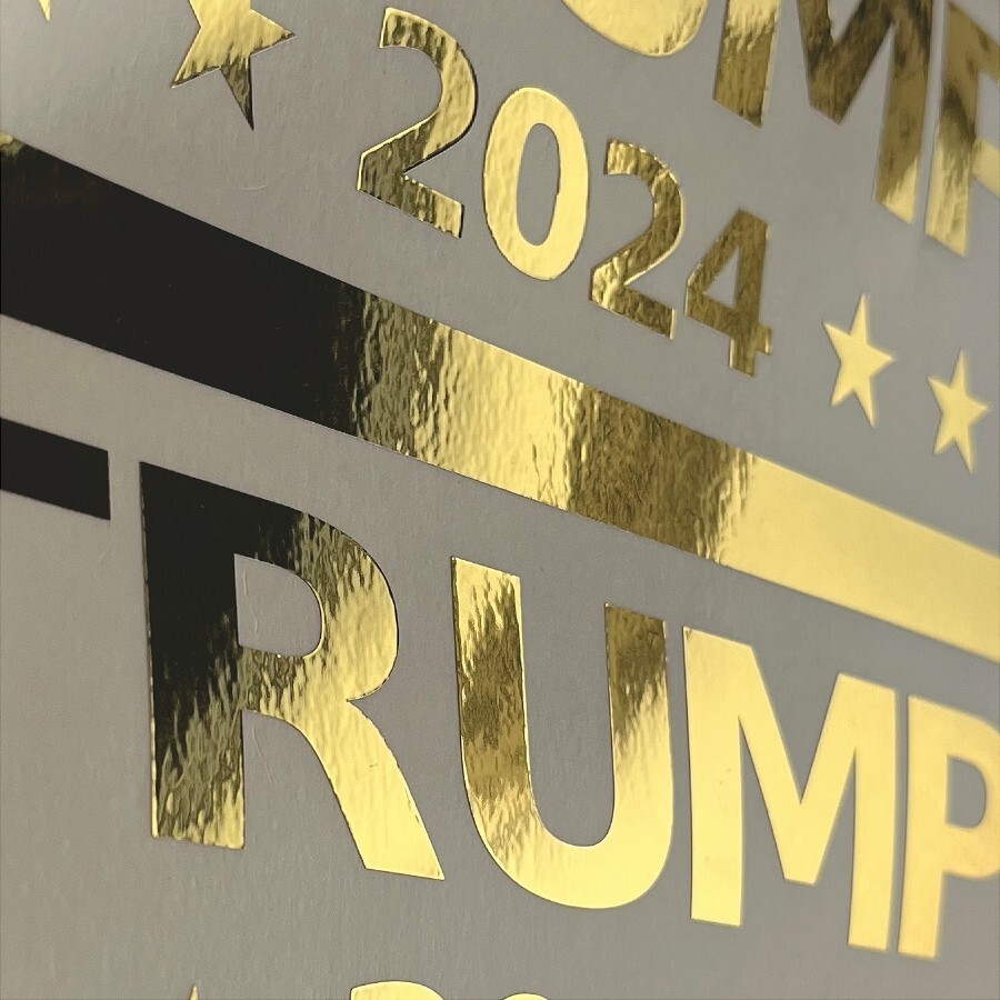 TRUMP 2024 Large Shiny Gold Vinyl Decal Window or Bumper Sticker 8″ x 2.5″ 