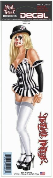 NEW LETHAL THREAT CLOWN GIRL PIN-UP DECAL STICKER 3″x10″ LT00428