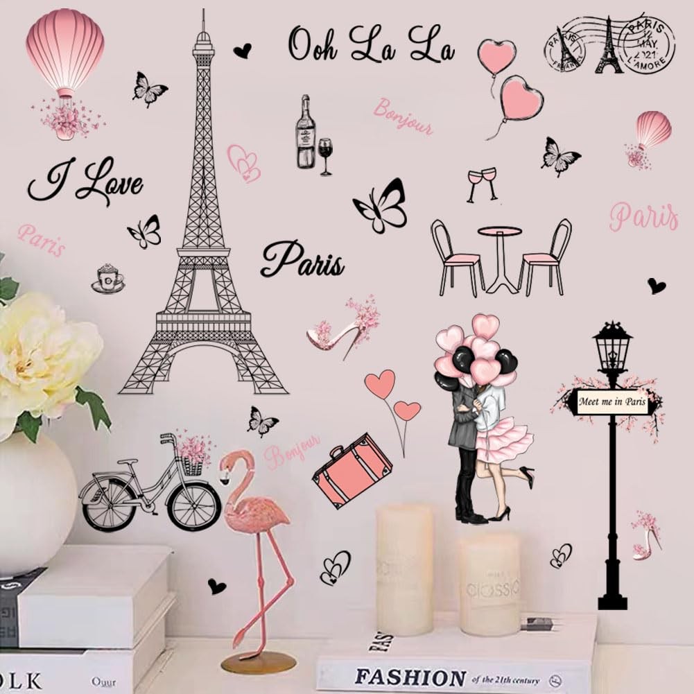 Romantic Eiffel Tower Wall Sticker – Removable Vinyl Art Decal for Home Decor
