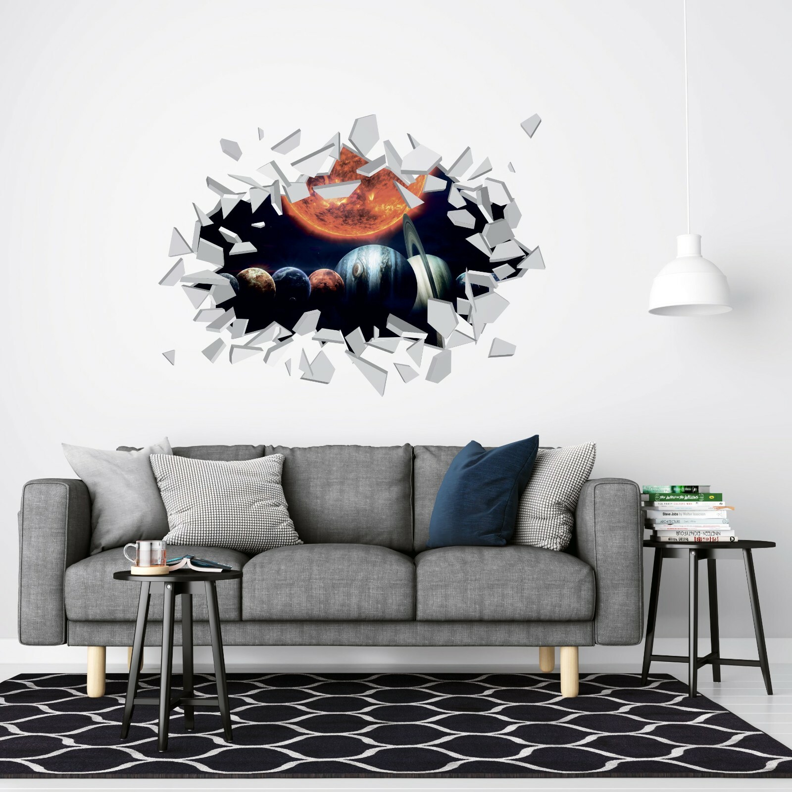 Outer Space View Broken Wall Decor Design Vinyl Home Art Solar System Wall Decal
