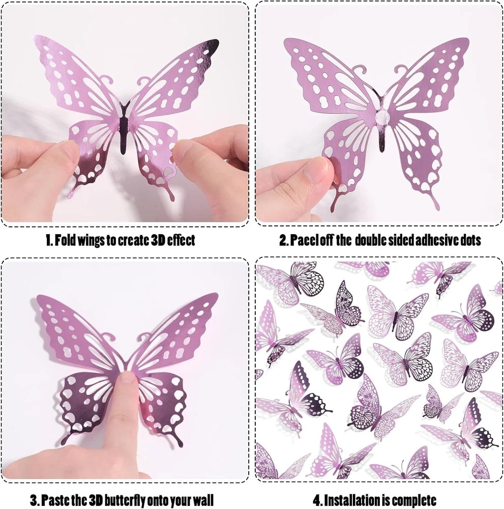 SAOROPEB 48PCS 3D Butterfly Wall Decor, Removable Peel & Stick Decals Party Room