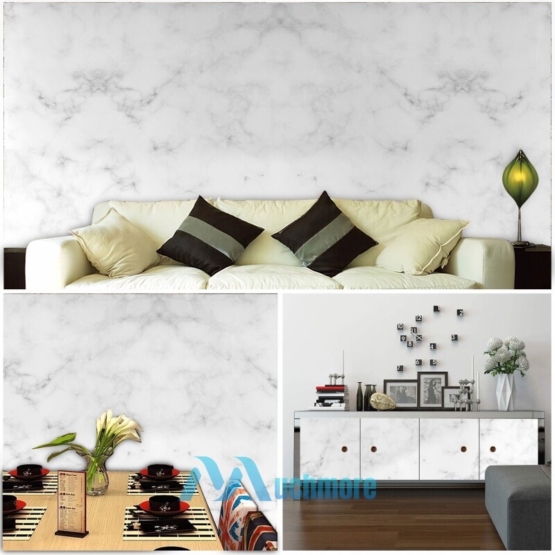 10ft Glossy White Marble Wallpaper Self Adhesive PVC Waterproof Countertop Paper