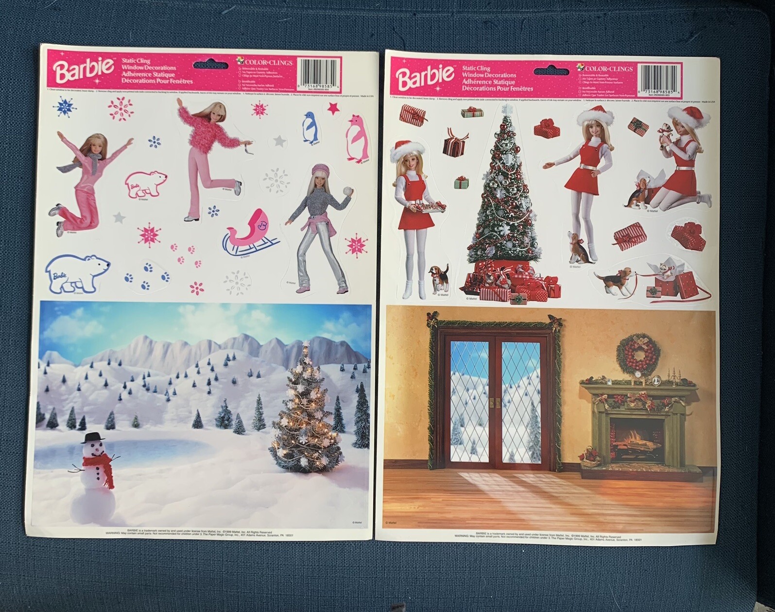 Barbie Static Cling Window Decor Winter Snow Christmas Mattel 1999