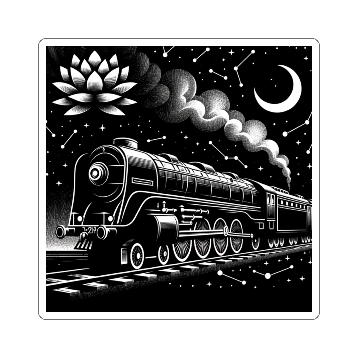 Train Sticker Starlit Orient Express Art Deco Illustration 2×2″ 3×3″ 4×4″ 6×6″